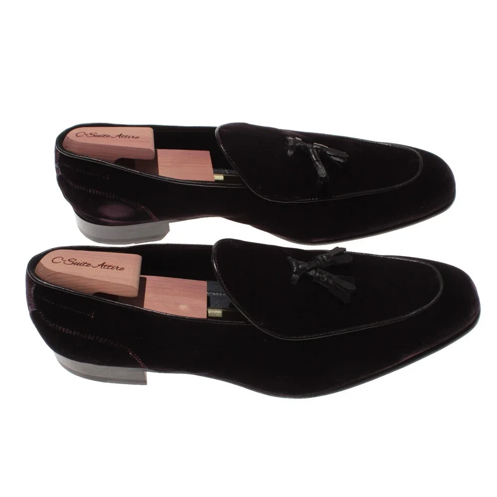 Di Bianco NWB Tasseled Slip On Loafers Size 11 US in Dark Purple Velvet